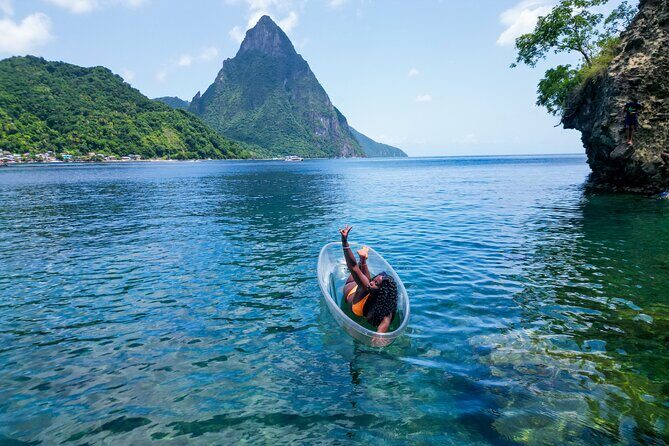 Clear Kayak Drone Photoshoot in St. Lucia - Your 40-minute flow: clear kayak, guided posing, then drone camera time