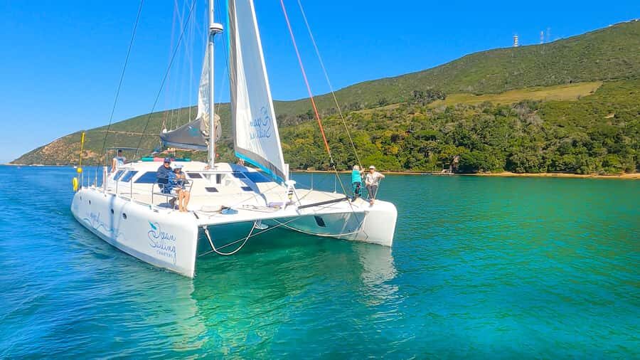 Knysna: Luxury Sunset Cruise with Captain's Barbeque - Cruising Knysna Lagoon: Leisure Isle and Featherbed Nature Reserve views
