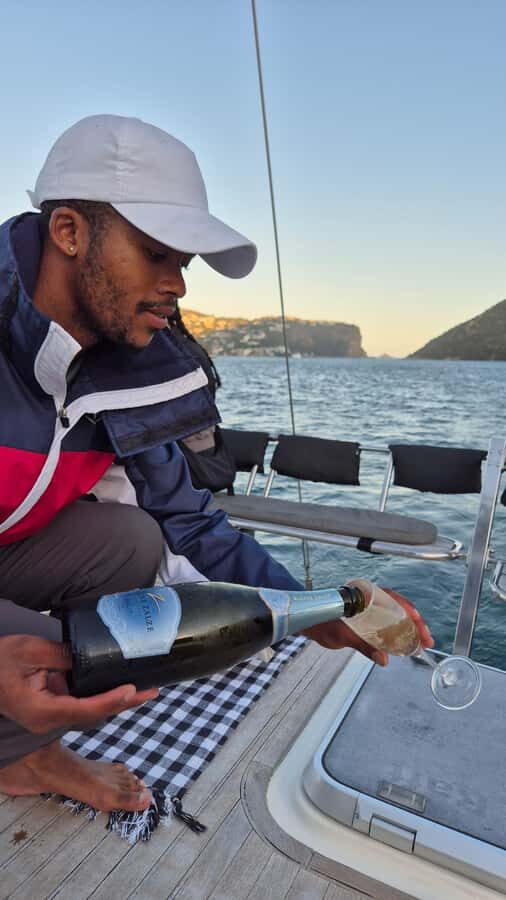 Knysna Sunset Sailing Cruise with Light Dinner and Wine - The included snack platter and Cap Classique (what you actually get)