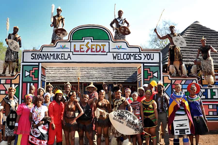 Lesedi Cultural Village with lunch or dinner cultural food - The drumming welcome at Lesedi Cultural Village
