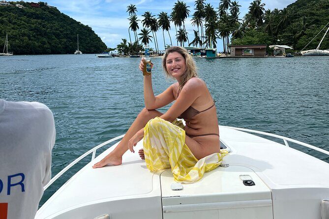 Private Boat Charter St. Lucia, boat tour to Soufriere. Half day. - Stop 3: Jalousie Beach between the Pitons for snorkeling and pictures