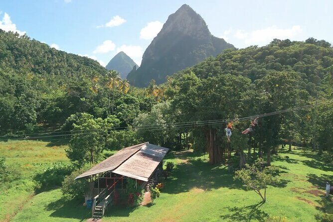 St. Lucia Morne Coubaril Estate Zipline Experience - Petit Piton and the Soufrière view: what you’re flying over