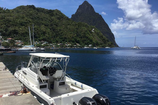 St. Lucia Private Boat Tour, Mud Bath, Waterfall & Beach Time - Jalousie Beach / Sugar Beach: your hour of sand, fish, and easy snorkeling